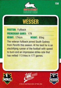2009 Select Classic #158 Rhys Wesser Back